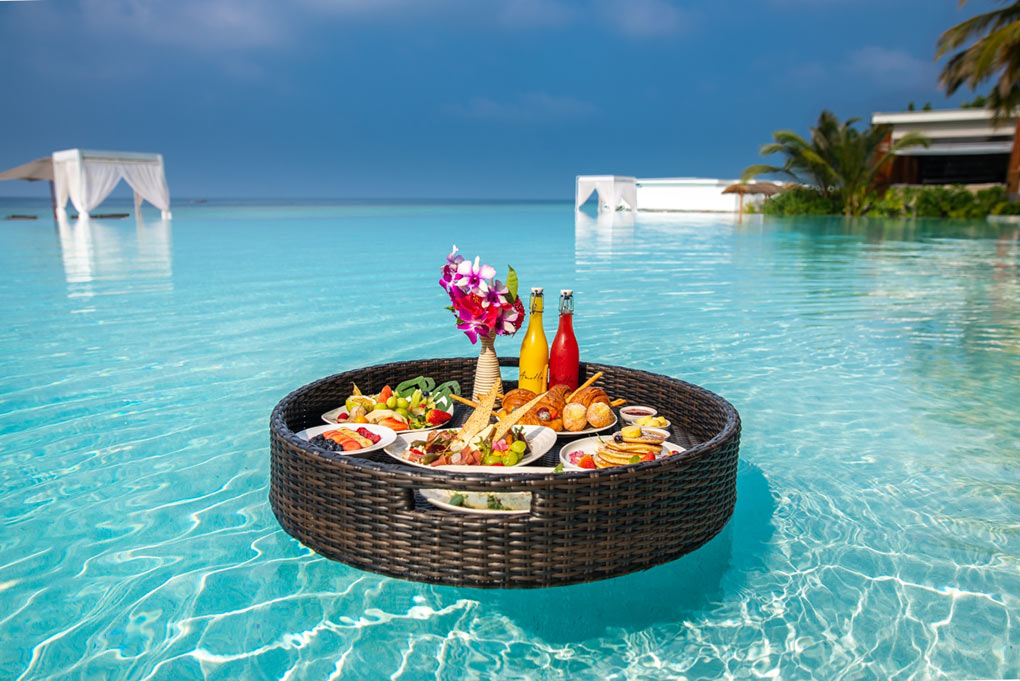 Amilla Fushi, Maldives, floating breakfast, luxury holiday